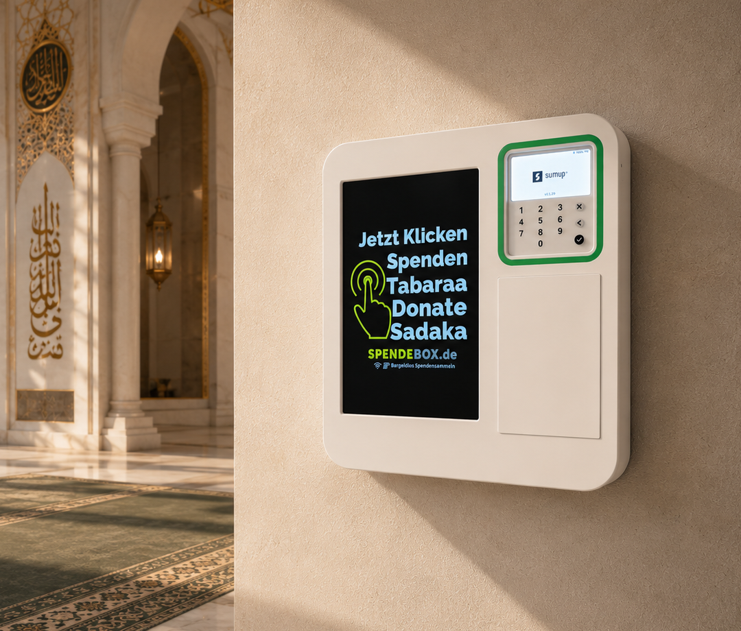 Digitale Spendensäule von Spendebox - Modernes Spendenterminal mit 10-Zoll Display